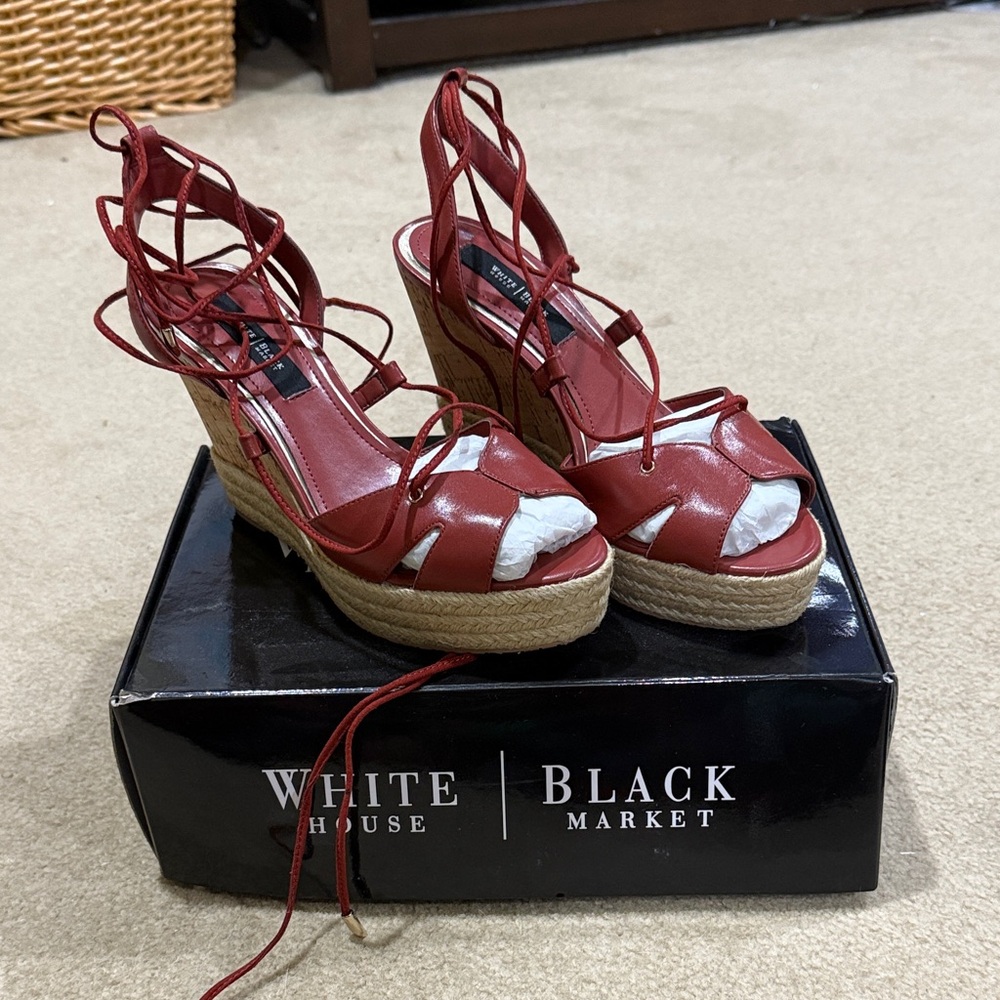 White House Black Market Crimson Wedge Sandals